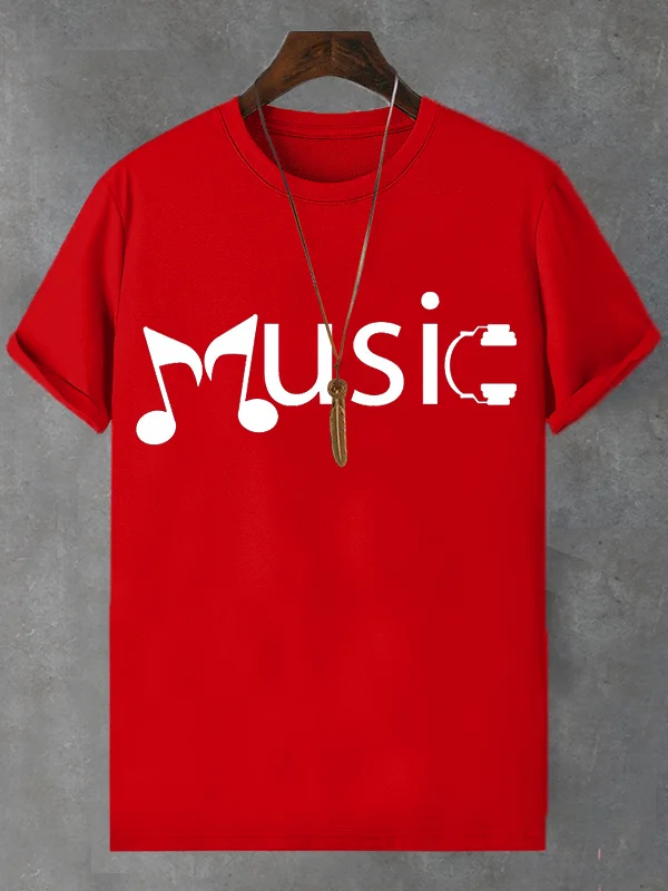 Men's Retro Music Letter Print Cotton Casual T-Shirt