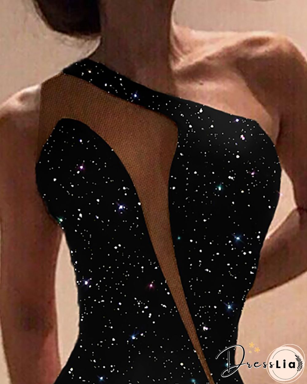 Glitter Cut Out Sleeveless Slit Sequins Dress