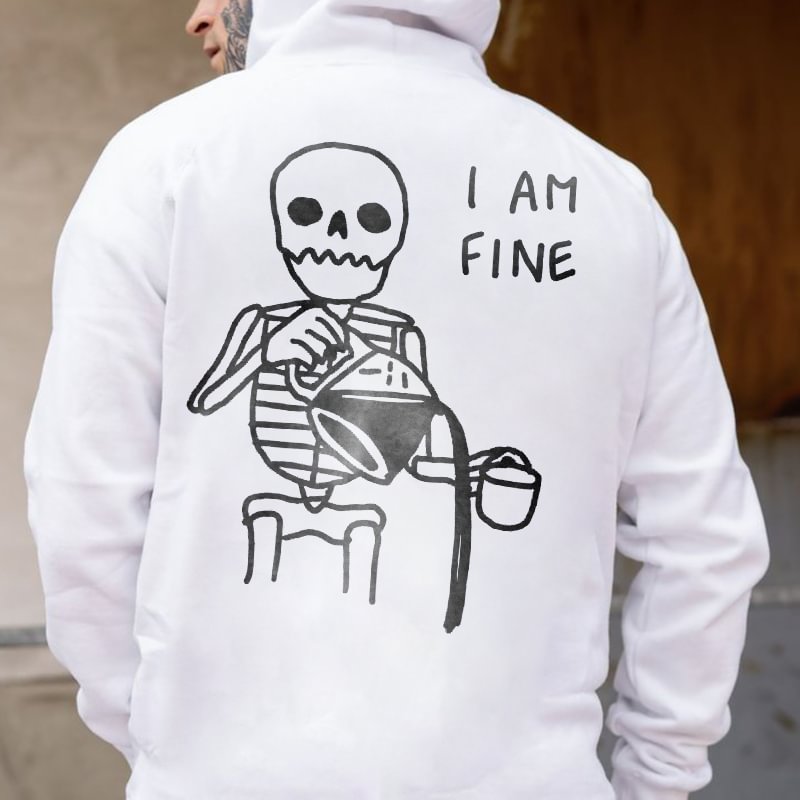 I'm Fine Skull Print Men's Casual Hoodie - Krazyskull