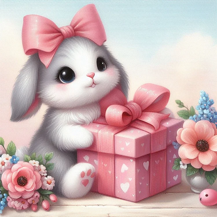 Pink Gift Rabbit 30*30CM(Canvas) Diamond Painting gbfke