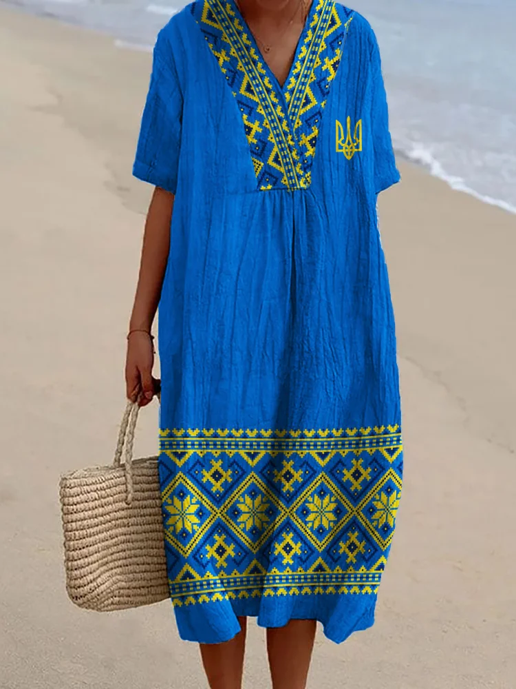 Simpfit Ukraine Trident Maxikleid aus ethnischer Nachahmung aus Nachahmung aus Baumwolle und Leinen