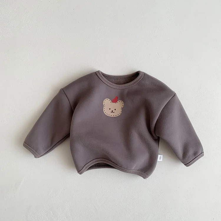 Baby Boy/Girl Bear Print Pullover Fluff Long Sleeve Sweatshirt