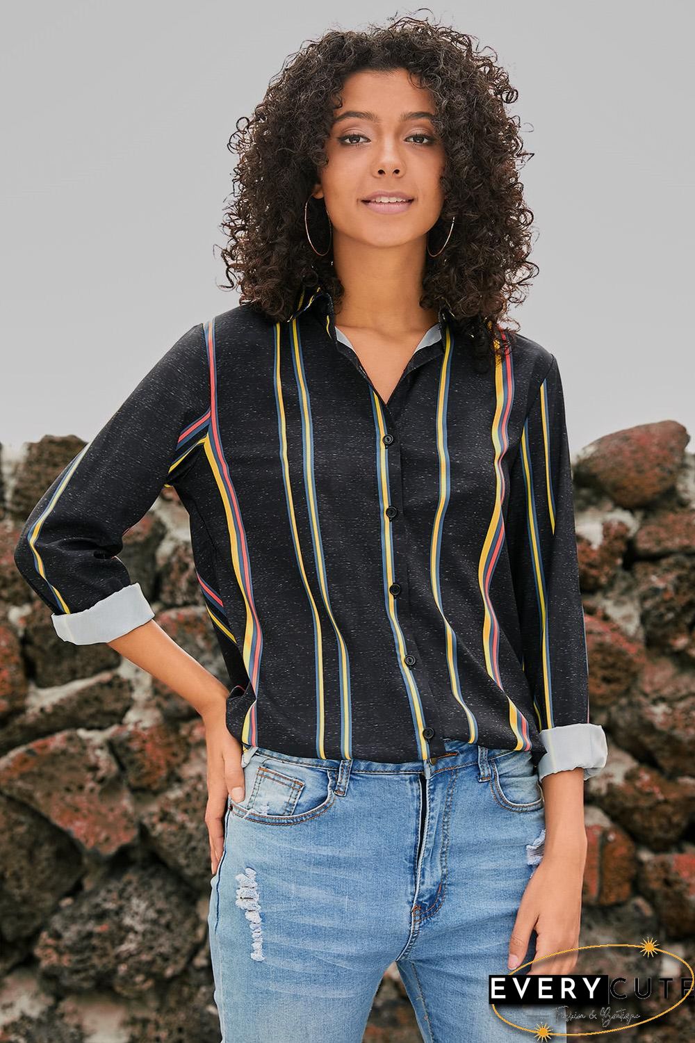Yellow Charcoal Striped Modern Women Shirt