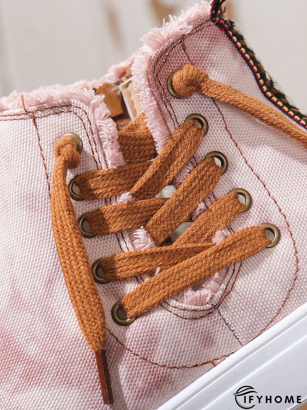 Casual Lace-up Decor Fringe High Top Canvas Shoes with Side Zip | IFYHOME