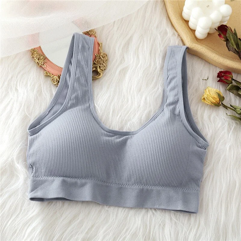 Seamless Women Backless Camisole Female Crop Top Sexy Tank Top Girls 6 Solid Colors Fashion Padded Crop Top Underwear For Lady