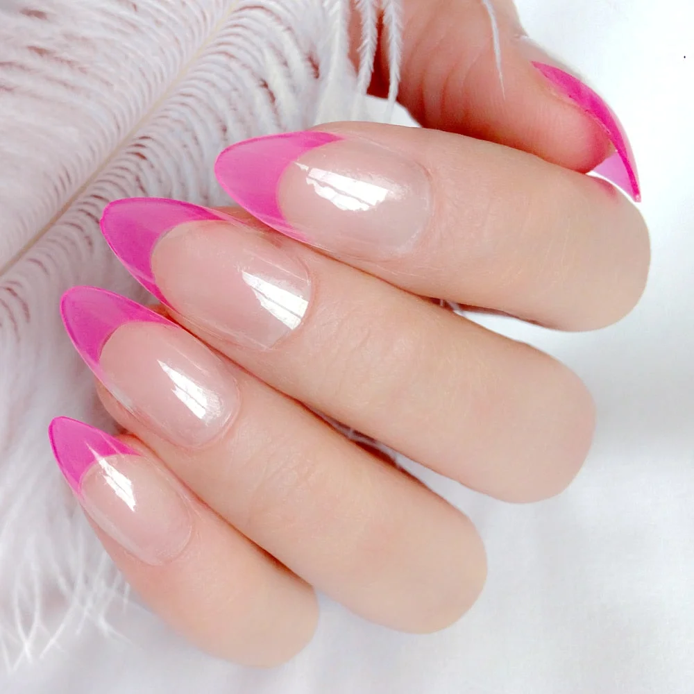 24Pcs Shiny Short Stiletto False Nail Bright Yellow French Artificial Fake Nails DIY Manicure Nail Art Finger Tips-Nail Inspo