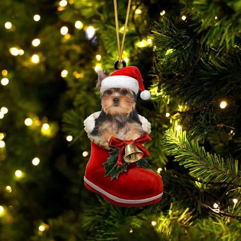 VigorDaily Yorkshire Terrier In Santa Boot Christmas Hanging Ornament SB013