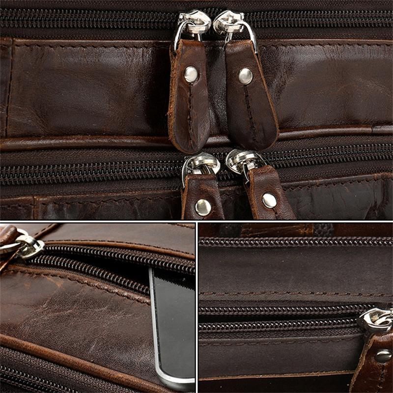 Classic Briefcase Leather Men's Portable 17 Inch Computer Bag Travel Bag