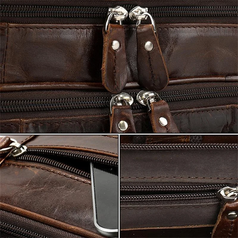 Classic Briefcase Leather Men's Portable 17 Inch Computer Bag Travel Bag