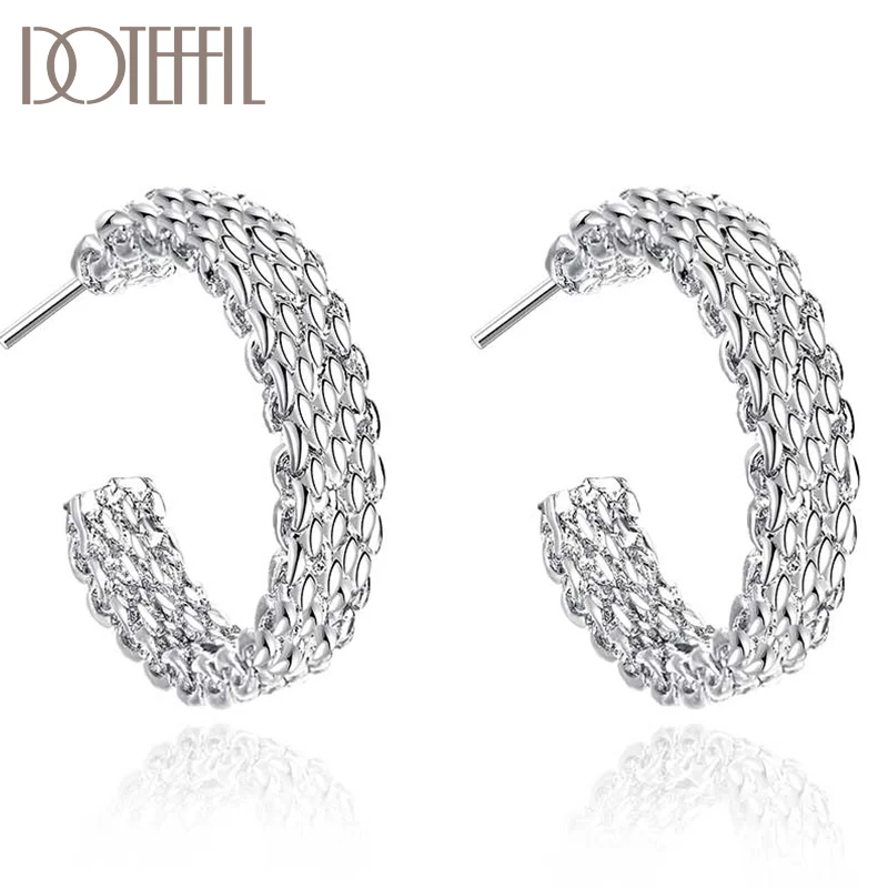 DOTEFFIL 925 Sterling Silver Earring For Women Round Stud Earring Christmas Jewelry 