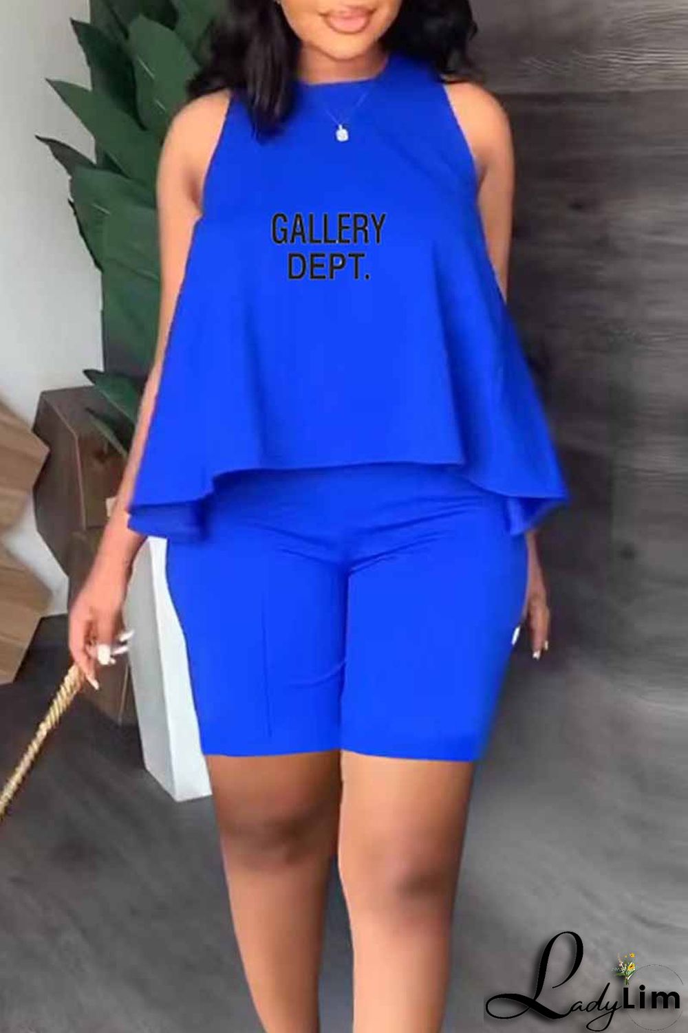 Black Casual Print Letter O Neck Sleeveless Two Pieces