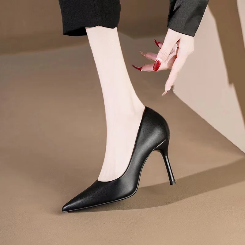 Breakj Breakj Heels Black Fine Heel Professional Shoes Comfortable Pointed Temperament Commuter Flight Attendant Interview Work Shoes Women Fashion Single Shoes