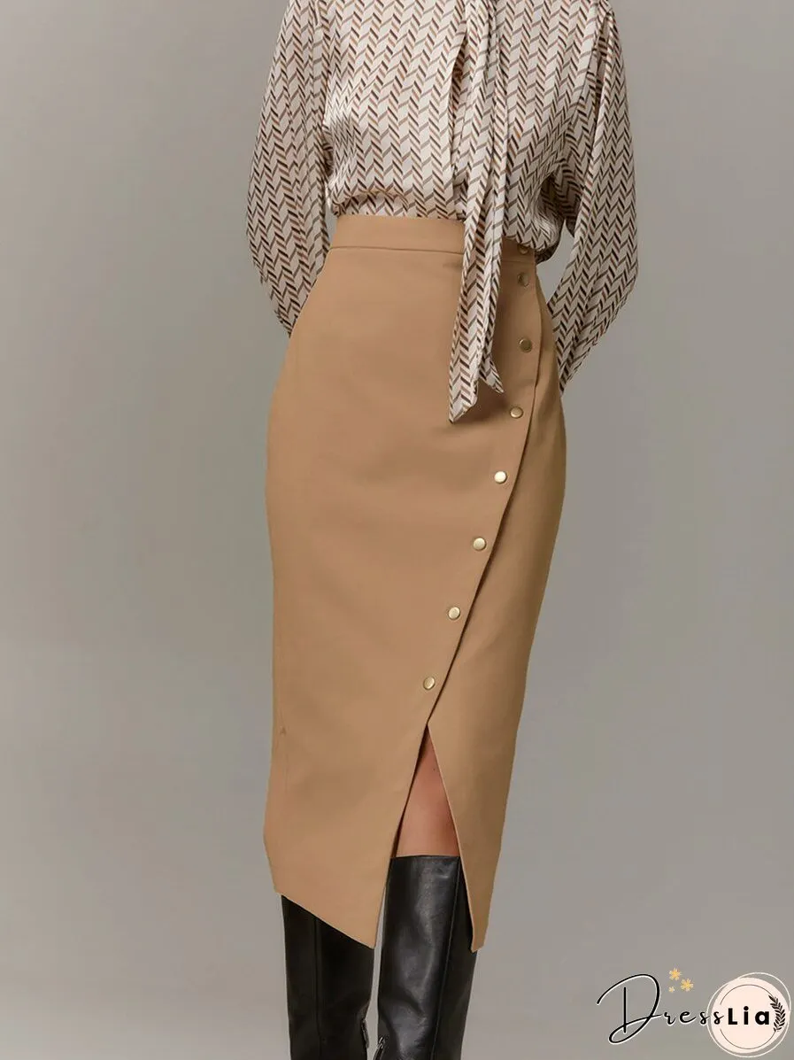 Elegant Womens High Waist A-Line Skirts Office Ladies Black Midi Chic New Fall Dress