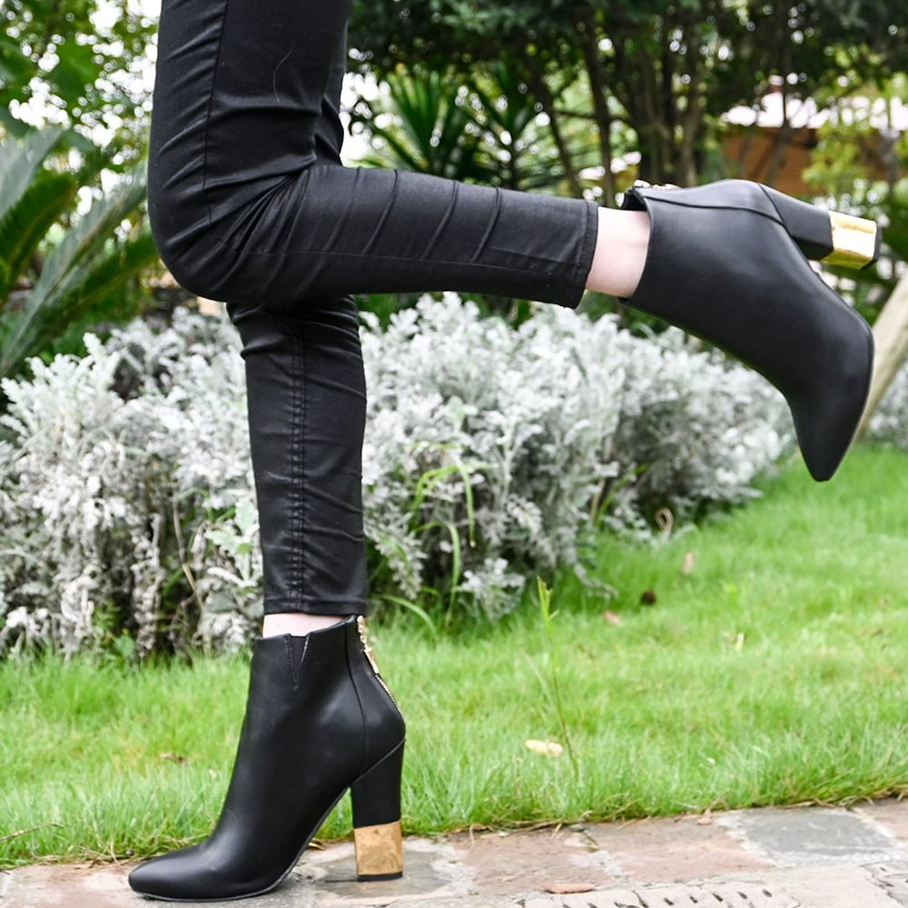 Black Almond Toe Boots Simply Leather  Ankle Boots