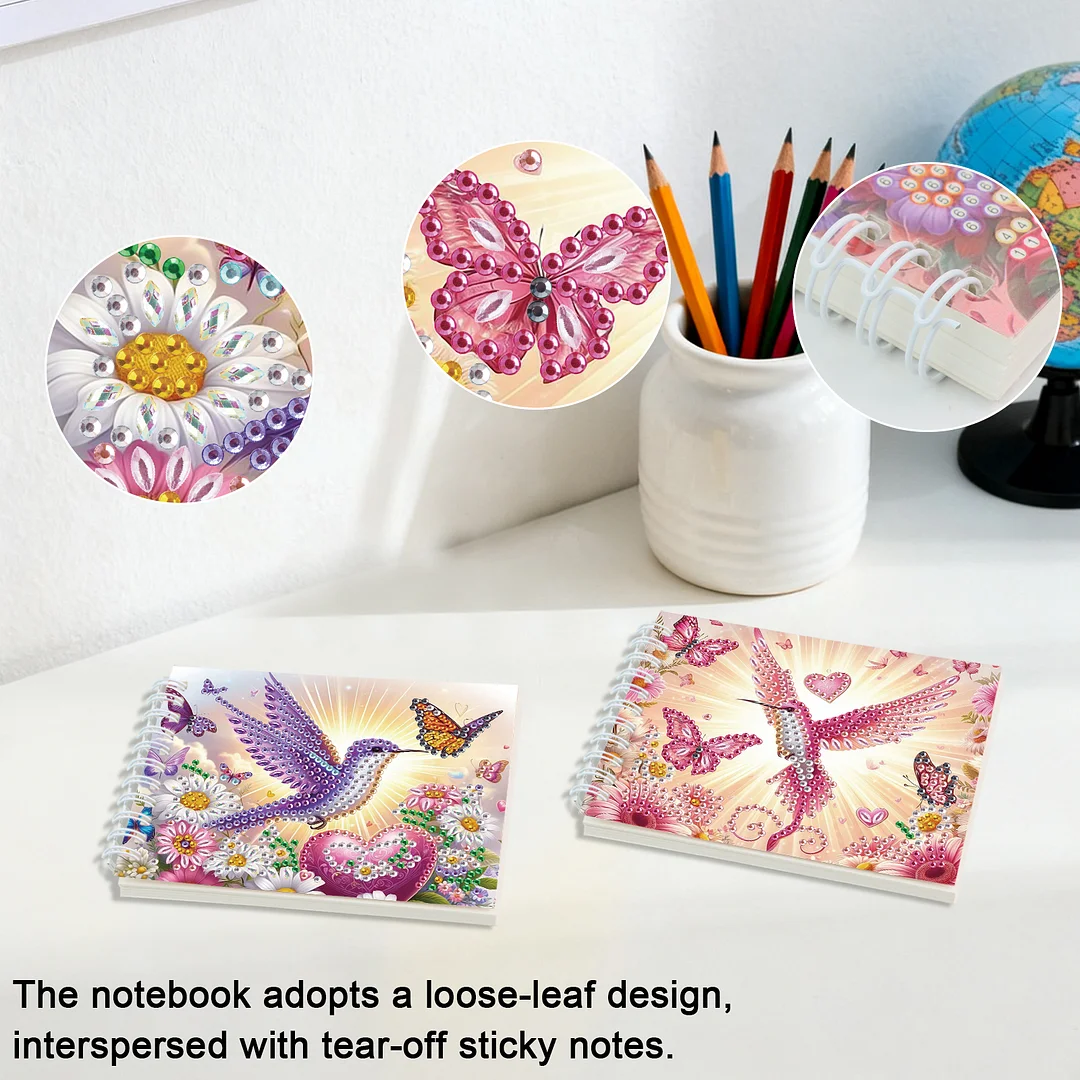 2 Pack Hummingbird DIY Diamond Art Spiral Notebook Kit 80Pages No Lines Gifts