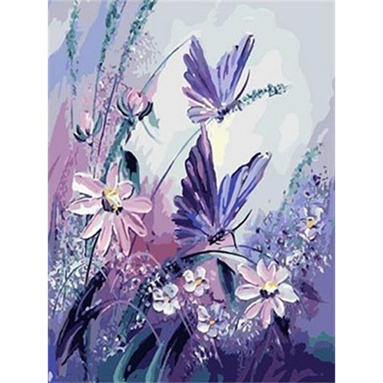 Purple Butterfly Flowers - Painting By Numbers - 30x40cm