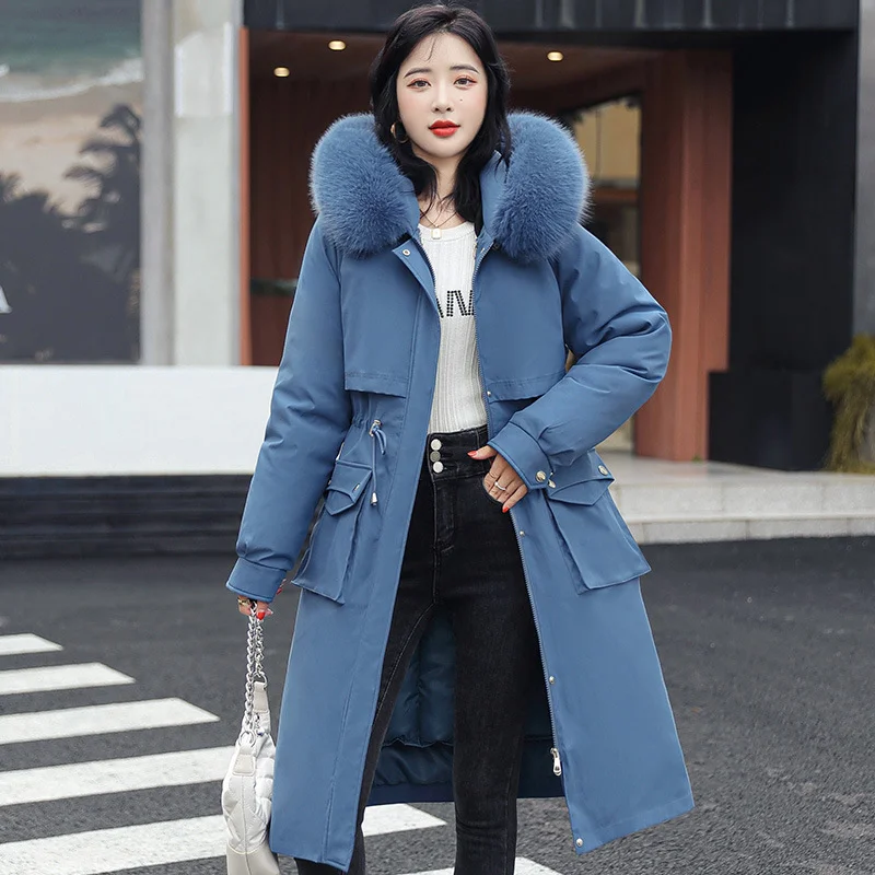 Woherb Send To Overcome Cotton-Padded Clothes And Velvet Winter New Down Cotton Clothes Female Long Korean Version Of The Waist Large Size Cotton-Padded Jacket Coat Thick-Outfit Ideas