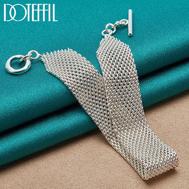 925 Sterling Silver Watchband Network Mesh Chain Bracelet For Women Man Jewelry