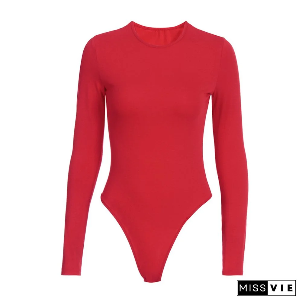 O Neck Long Sleeve Solid White Sexy Bodysuit Women Black Autumn Winter Body Top Gray Casual Lady Streetwear Bodysuits