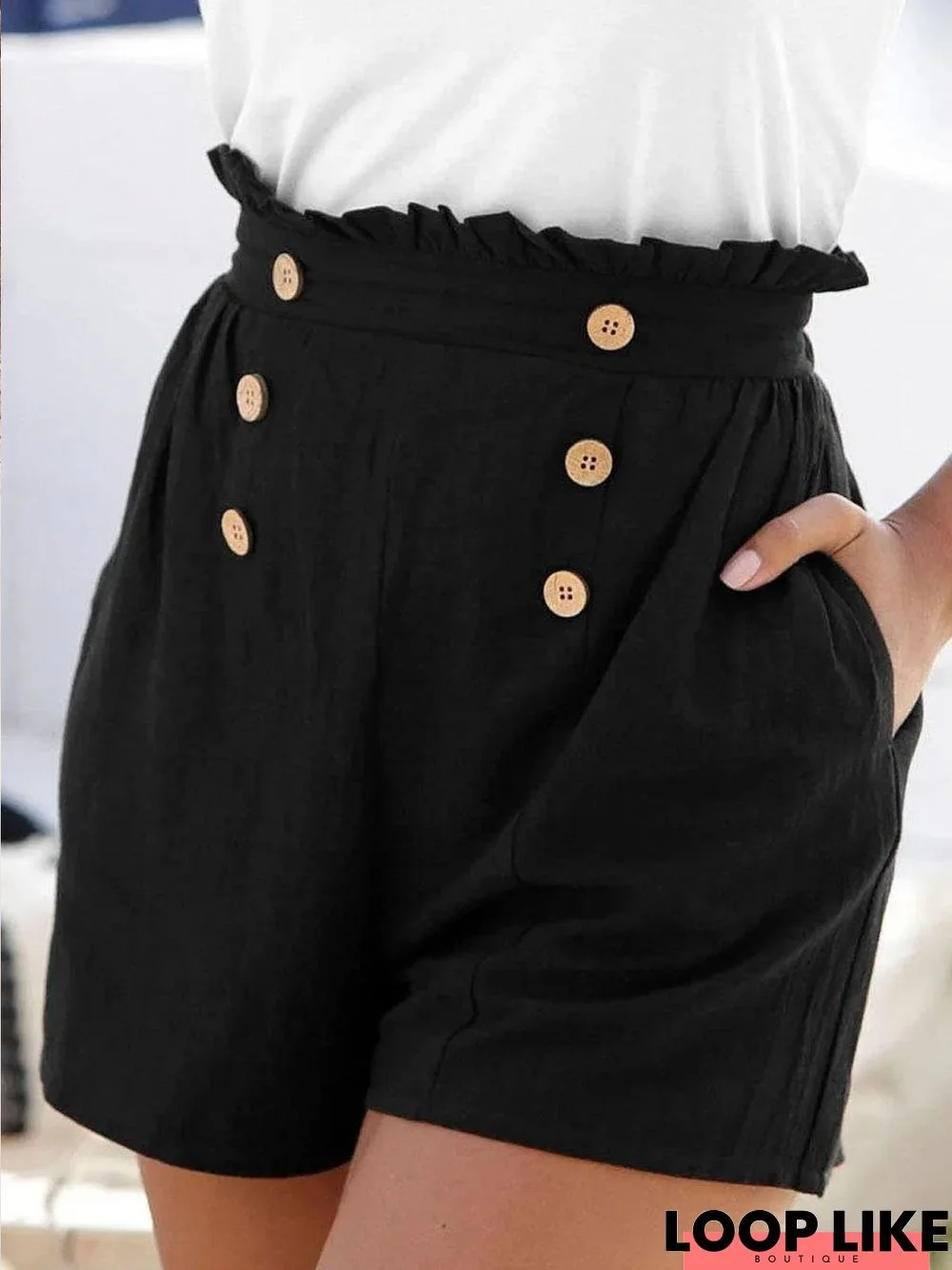 Loose Plain Casual Buckle Casual Pants