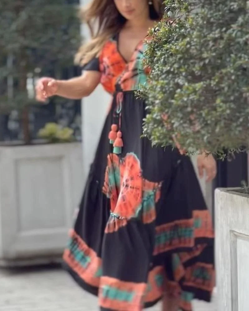 V-neck Abstract Print Dress