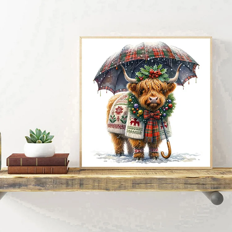 5D Diamond Painting Art Animal Highland Cow Garland Full Drill Diamond Painting by Number Kits for Adult Wall Decoration (40x40cm/16x16inch)