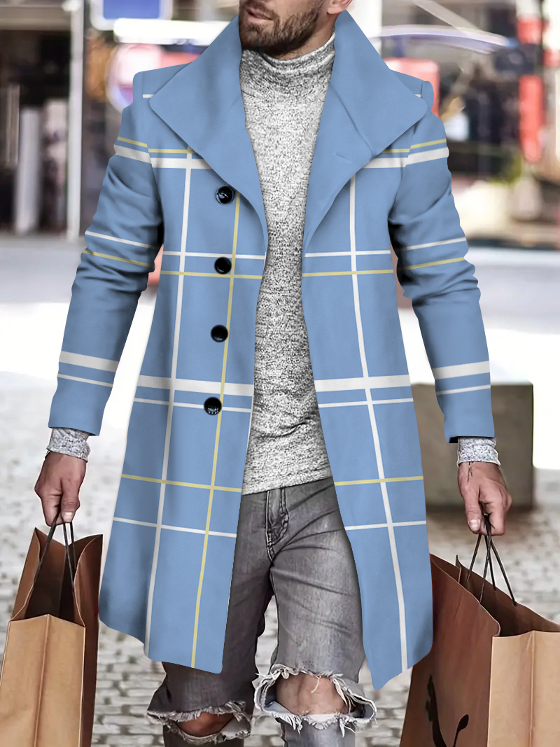 Men's fashion geometric print mid-length coat 031