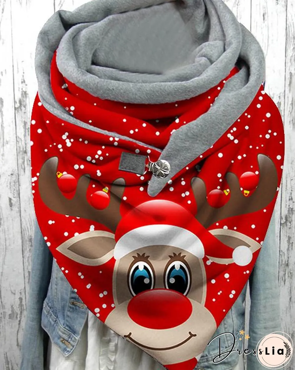 Women Shawl Casual Christmas Cartoon Print Scarves with Button