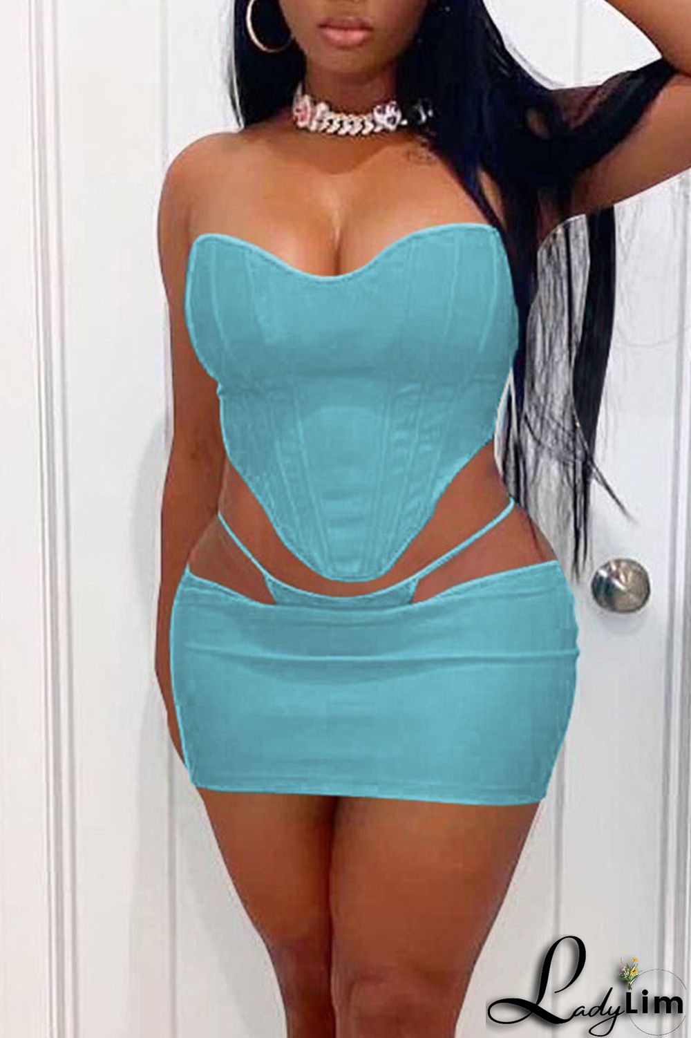 Khaki Sexy Solid Split Joint Asymmetrical Strapless Sleeveless Two Pieces