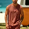Men's Retro Vacation Cotton Linen Sleeveless Lace-Up Tank Top by Inlyline