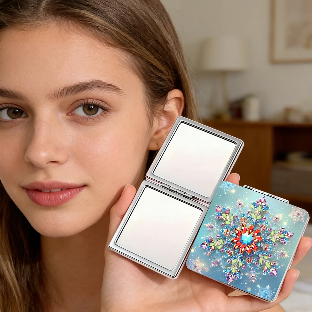 Snowflake DIY Special Shaped Diamond Painting Compact Mirror Kits Diamond Art Painting Pocket Mirror for Beginners Adults Art Craft Woman Gifts