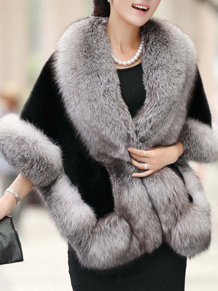 Luxury Faux Fur Collar Cape Sleeve Coat - SissiStyles.com