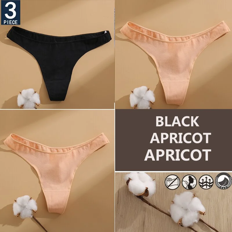FINETOO 3PCS/Set Cotton Lingerie Women's G-string Underwear 7 Solid Colors Ladies Panties Female Low-Rise Woman's Thong Briefs
