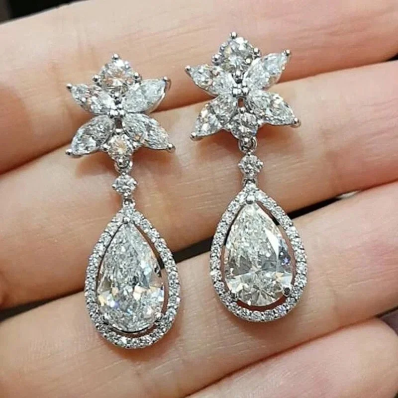 Huitan Fashion Water Drop CZ Dangle Earrings for Women Silver Color Delicate Girls Ear Accessories Party Nice Gift New Jewelry