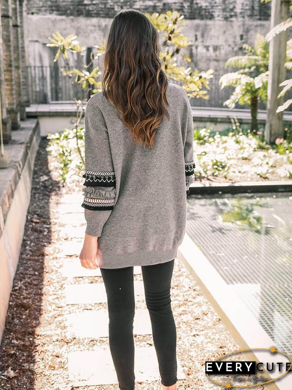 Front Open Long Sleeves Pocketed Cardigan Sweater