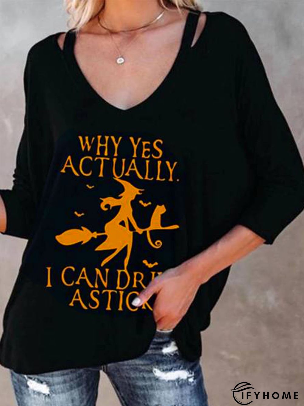 Casual Long Sleeve V Neck Printed Top | IFYHOME