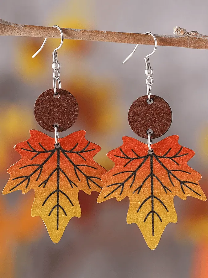 Autumn Fashionable Color Design Geometric Leaf Earrings 