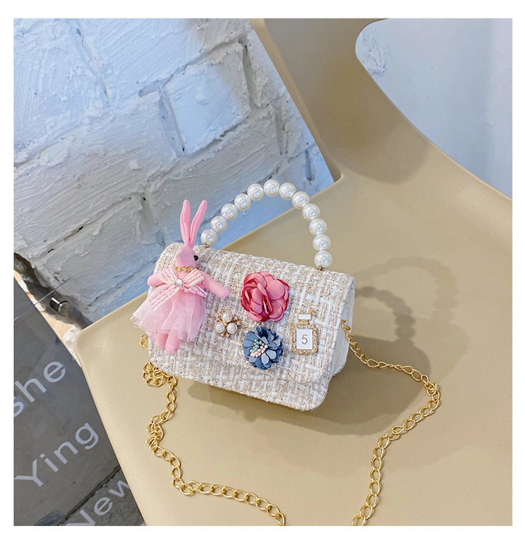 Kid’S Cotton Flower Cute Square Flip Cover Crossbody Bag