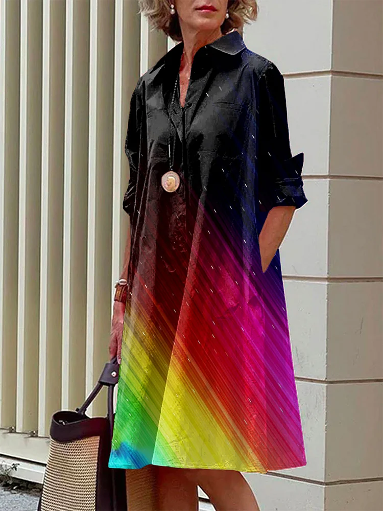 Women's Rainbow Gradient Print Loose Casual Dress