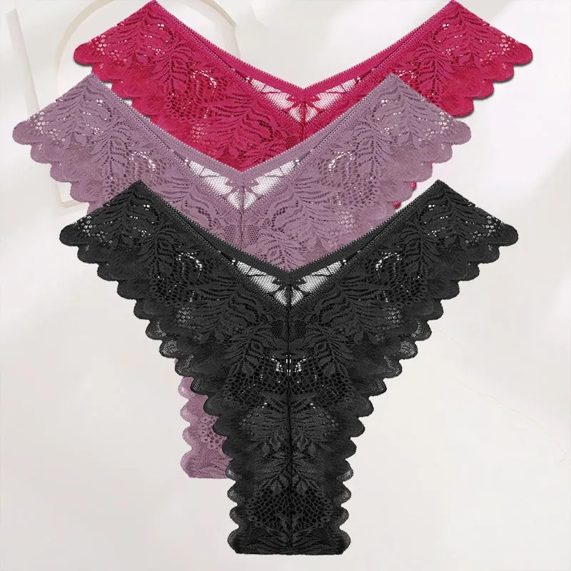 FINETOO 3PCS/Set Lace Gstring Panties Women Sexy M-XL Girls Thongs Perspective Temptation New Pantys Underwear Female Intimates