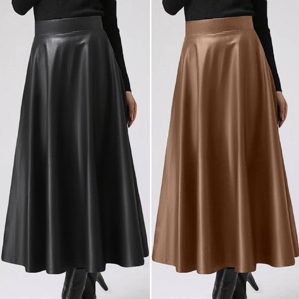 Women PU Leather Maxi Skirt Autumn Winter Long Dress High Waist Party Casual Umbrella Skirt Plus Size Clothes - Shop Trendy Women's Clothing | LoverChic