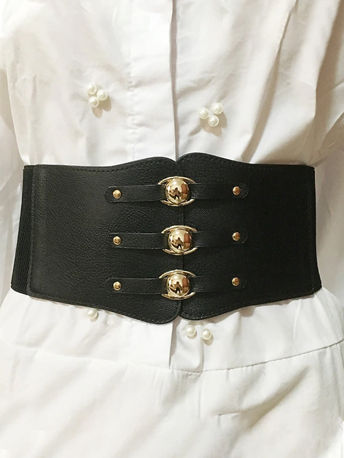 Vintage PU Leather Metal Snap Buttons Waist Cincher Corset