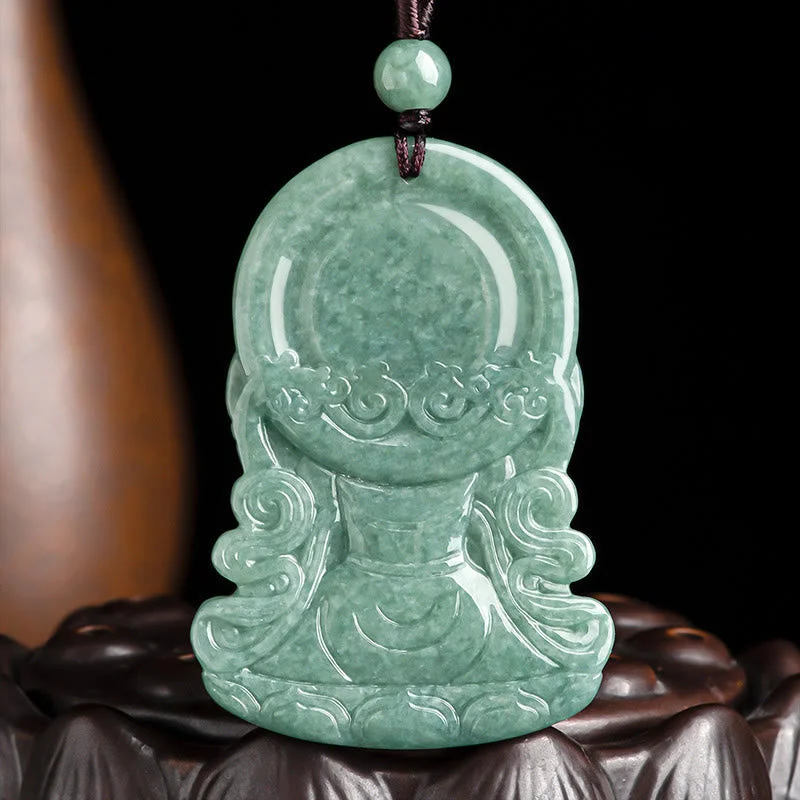 Four-armed Kwan Yin Avalokitesvara Natural Jade Abundance String Necklace Pendant