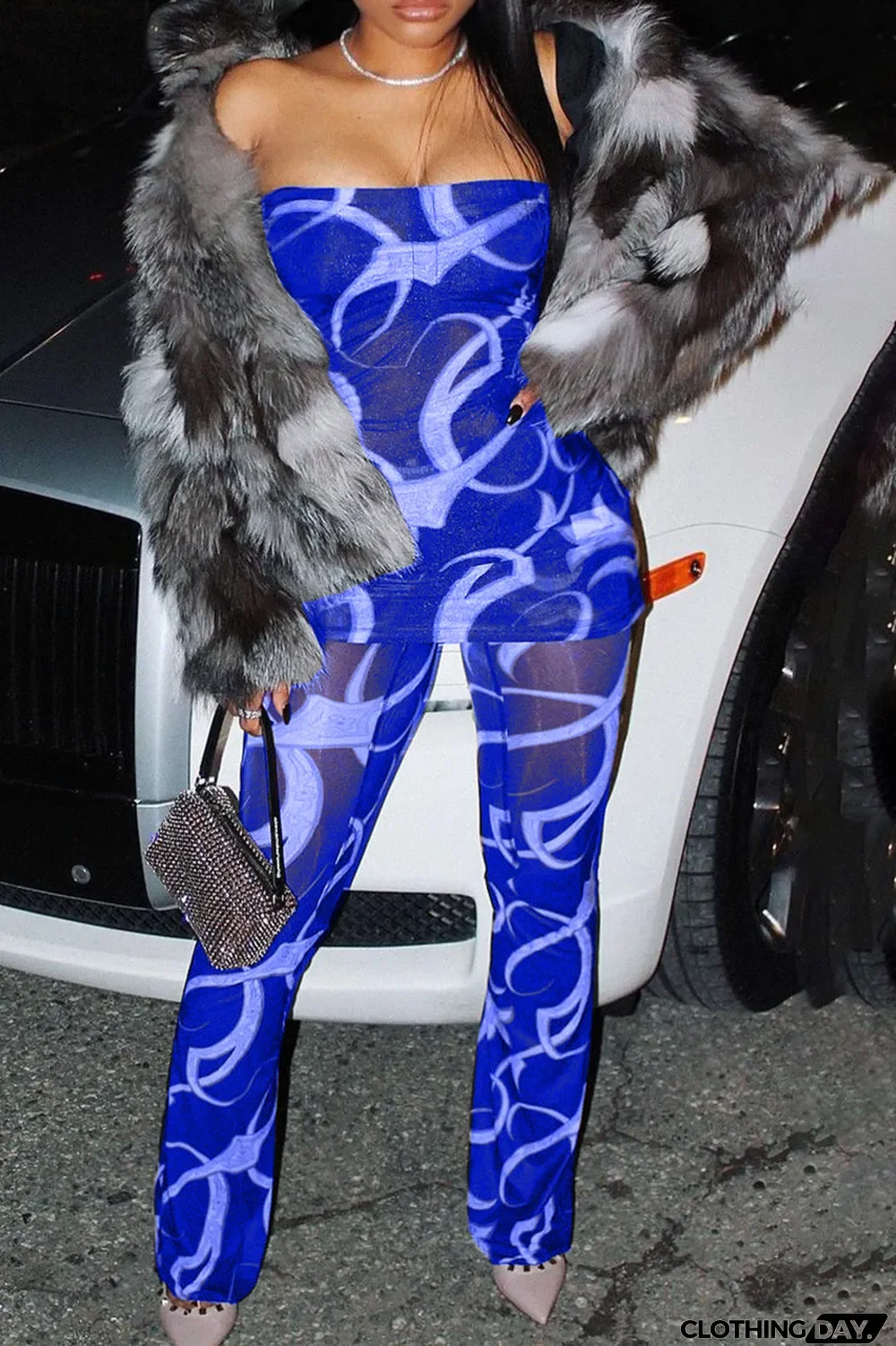 Black Sexy Print Split Joint Strapless Sleeveless Two Pieces