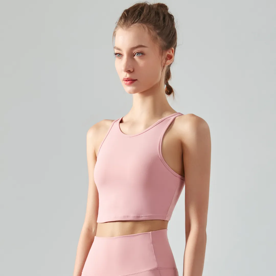 Buy quick dry shockproof buttery soft gym yoga medium support sports bra padded of high quality on Hergymclothing Clay Pink