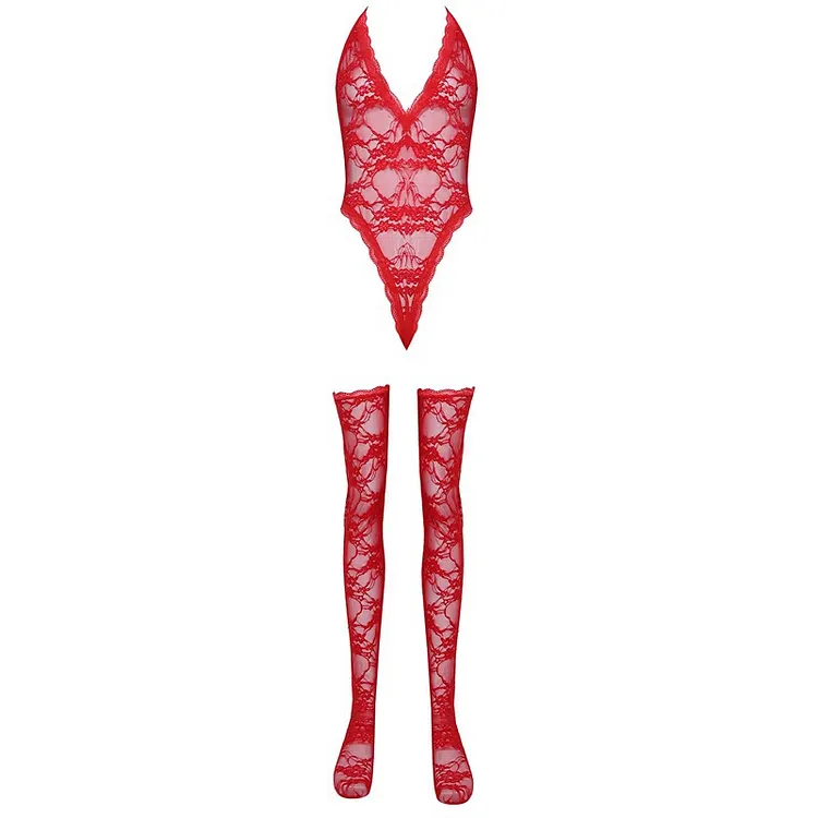 Two Piece High-Neck Laced Garter Teddy