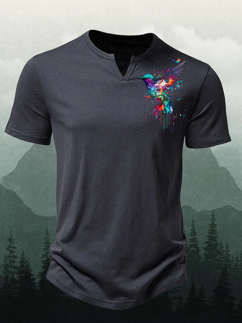 Men's Multi Colors Hummingbird Print Short-Sleeve Shirt