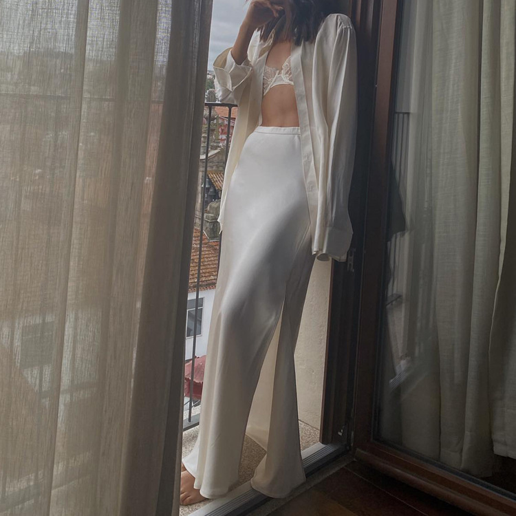 Ootddress White Satin High Waist Long Skirt For Women Zipper Side Split Slim Elegant Party Maxi Skirt Y2k Outfit Female Long Skirt