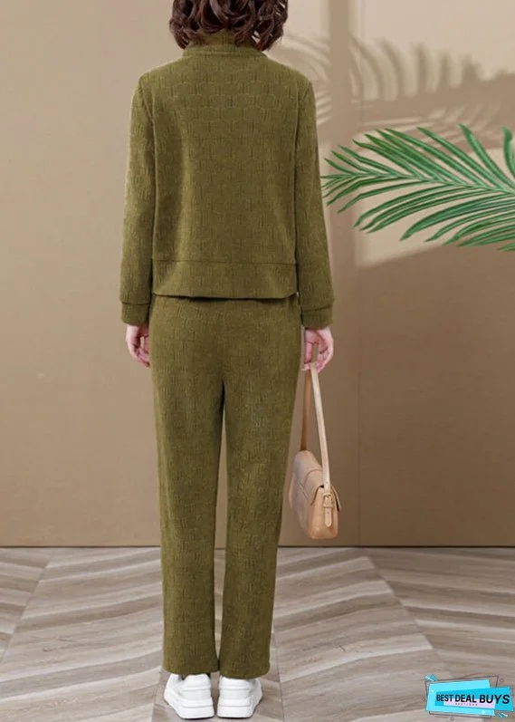 Women Ginger Stand Collar Coats And Wide Leg Pants Two Pieces Set Fall