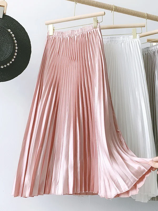 Urban Loose High Waisted Solid Color Pleated Skirt